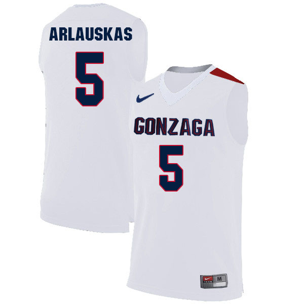 Men #5 Martynas Arlauskas Gonzaga Bulldogs College Basketball Jerseys Sale-White